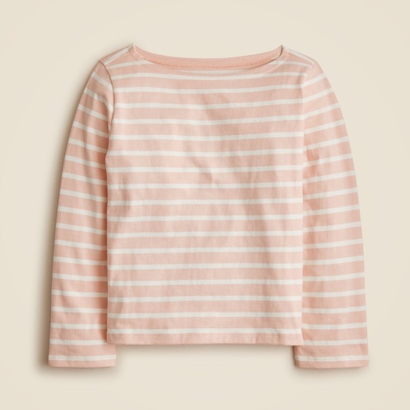 J Crew Basic Boat Neck Preppy Stripe 3/4 Cotton Tee in Tan and White size Large - Picture 1 of 12